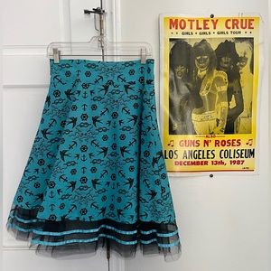 Too Fast sailor nautical flash print on blue skirt size medium